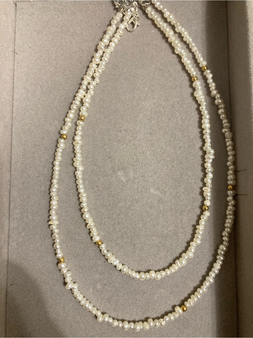 Antique White Pearl and Gold Bead Double Strand Necklace